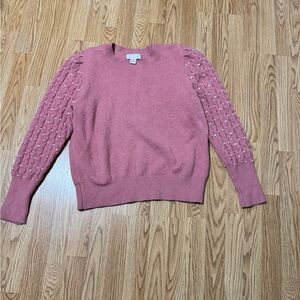 Rachel Parcell Pink Crew Neck Sweater with Textured Sleeves